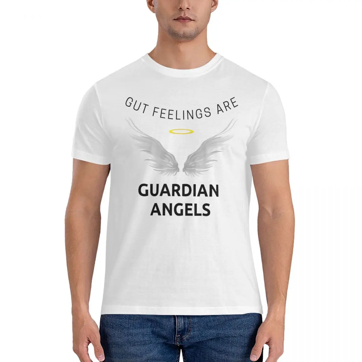 Men's T-Shirts Gut Feelings Are Guardian Angels_1 Vintage Pure Cotton Tees Short Sleeve Guts T Shirts Crew Neck Tops Summer