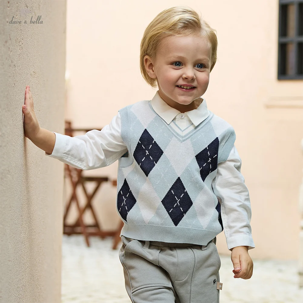 

Свитер Dave Bella, жилет для мальчиков, осенне-весенний детский хлопковый жилет без рукавов, топ на плечах, верхняя одежда, детская одежда DB1260364