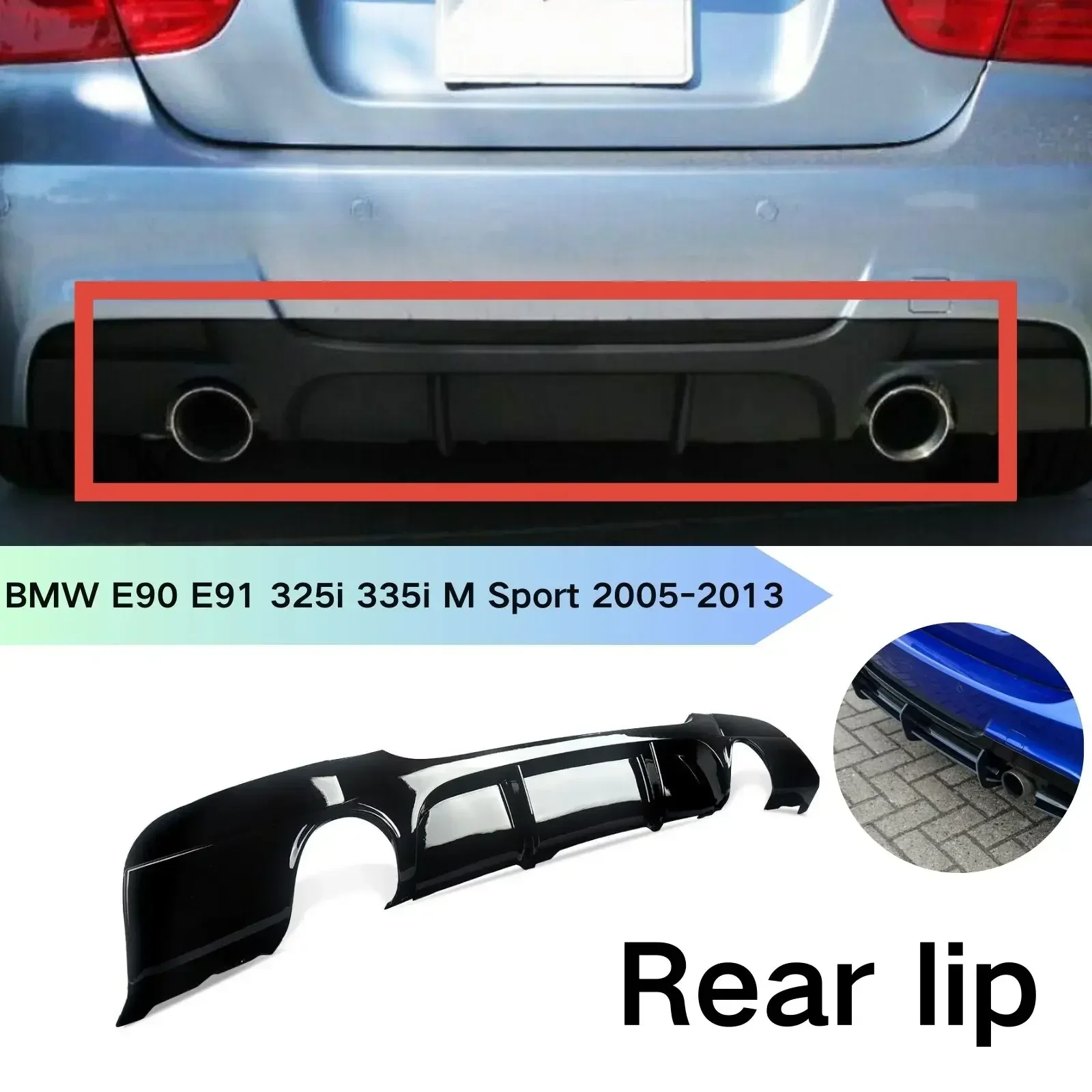 

Rear Lip For BMW E90 E91 325i 335i M Sport 2005-2013Bumper Diffuser Spoiler Lip Glossy Black Carbon Fiber Look Car Accessories