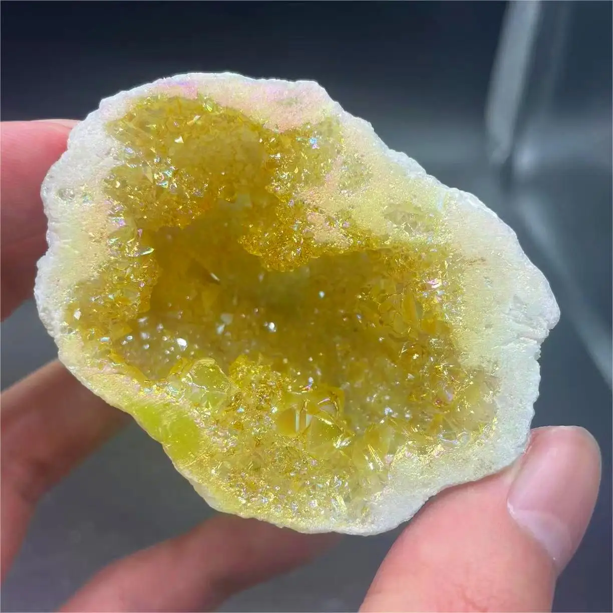 1PC Natural Agate Plated/Electroplated Cornucopia Crystal Cave Raw Stone Bare Stone Display Mineral Specimen Decoration Fortune