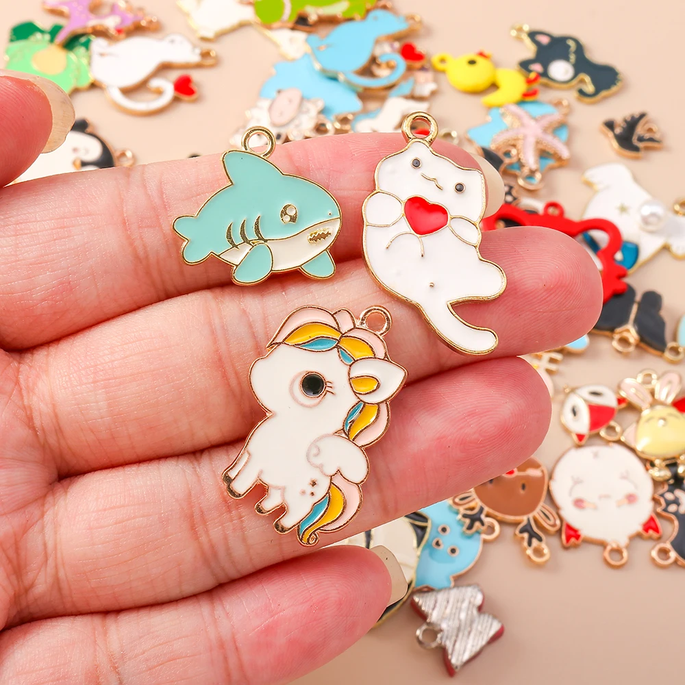 Leslie 10 Stück Emaille Tier Charms Panda Katze Ente Frosch Pinguin Anhänger für Schmuckherstellung DIY Halsketten Ohrringe Schmucksuche – Detail 4