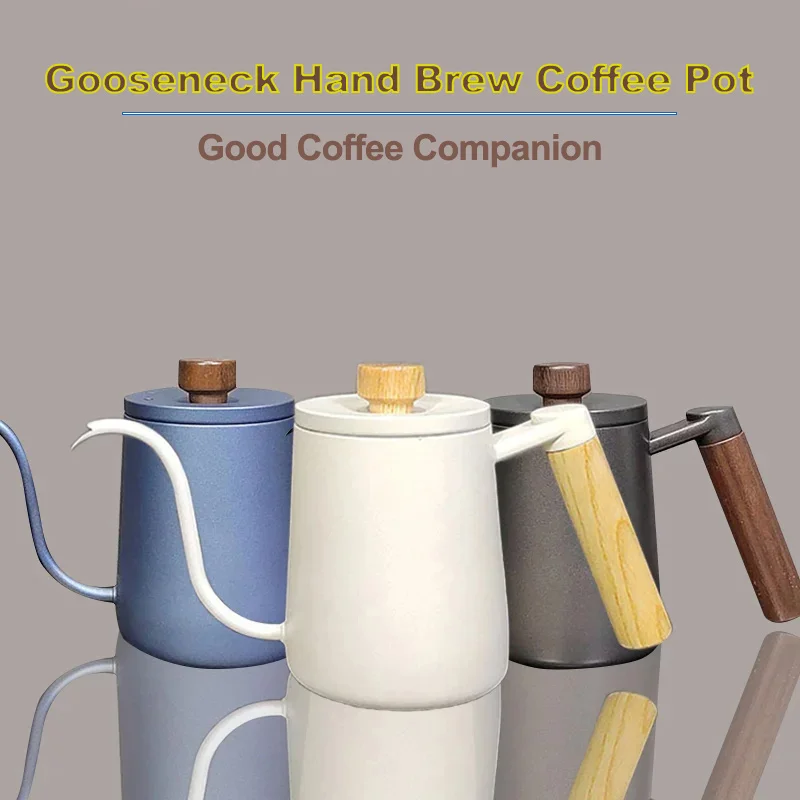 Gooseneck Kettle Hand Brew Coffee Pot 350/600ML Stainless Steel Household Narrow Mouth Solid Wood Handle Espresso Coffee Kettle