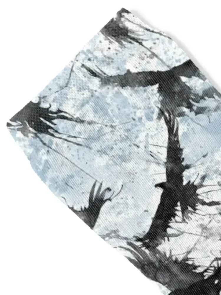 الغربان على الألوان المائية، الغربان الجوارب الملونة مجنون الرجبي الشتاء الدافئ الرجال الجوارب النسائية #2