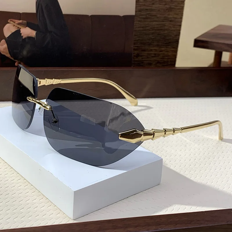 

Oversized Rimless Sunglasses for Men Women Fashion Personalized Trendy Classic Outdoor Sports Street UV400 Sun Glasses Eyewear
