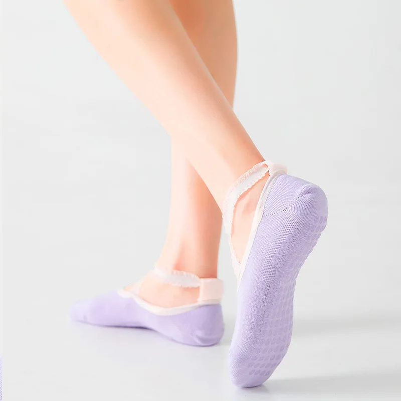 Pilates Socks Backless Breathable Bandage Lace Yoga Socks Professional Silicone Non-slip Cotton Indoor Workout Gym Sports Socks