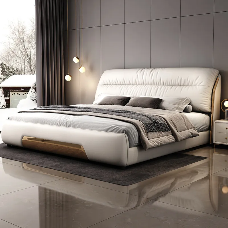 *High Strength Solid Wood Slat Support Bed Frame Modern Luxury Upholstered Bed King Size Designer Style Master Room Bed