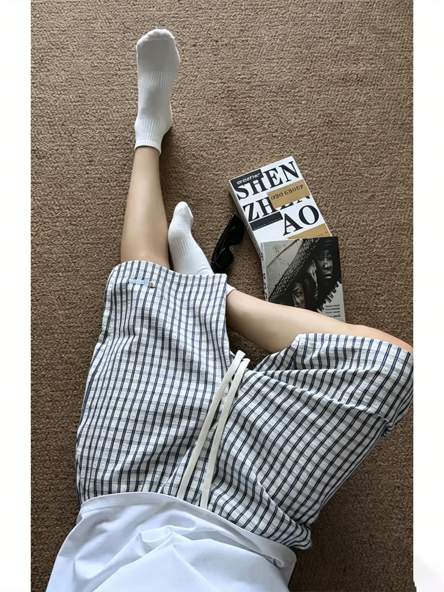 

Quick Dry Ice Silk Men's Shorts Embroidered American Plaid Sausage Dog Summer Sportswear Casual Low Waist Straight Leg Pants