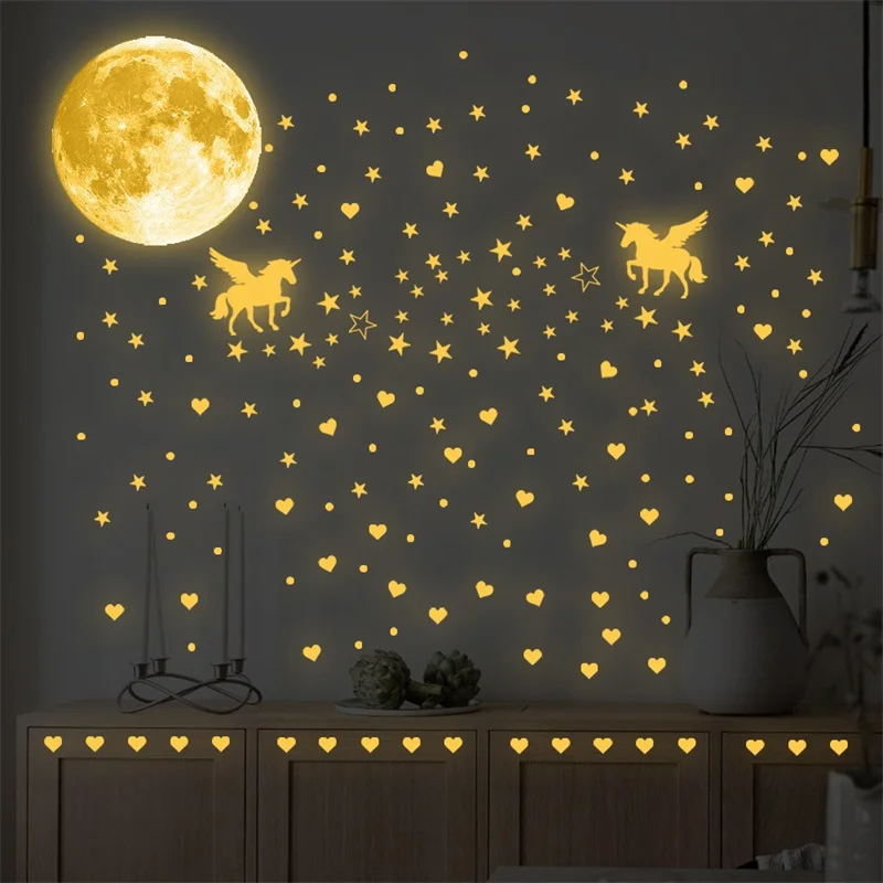 

Glow In The Dark Wall Sticker Moon Star Universe Children Kids Bedroom Wall Decal Background Luminous Stickers Self adhesive