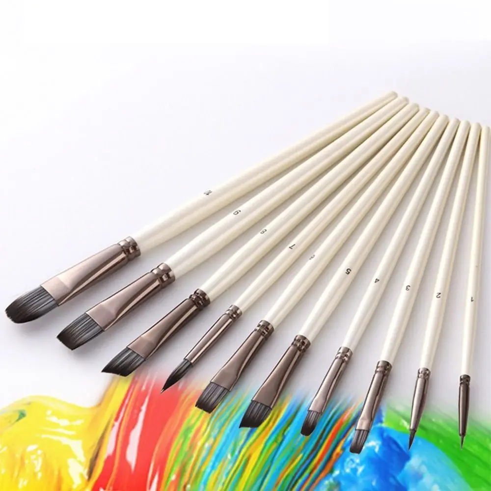 10 teile/satz Nylon Haar Pinsel Set Professionelle Holzgriff Acryl Öl Pinsel Leicht Zu Halten Multifunktional