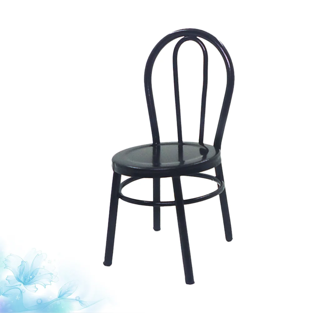 Miniatures Retro Decor Iron Chair Figurine Dollhouse Accessories Black Toddler Decorate