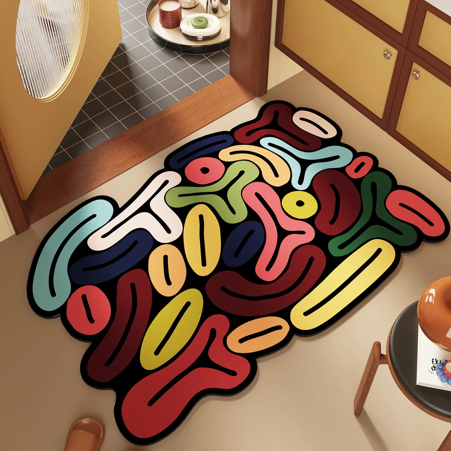 Abstract Graffiti Pattern Diatomite Bath Mat Quick Water Absorb Anti Slip Bathroom Floor Mat Shower Rug Toilet Entrance Decor