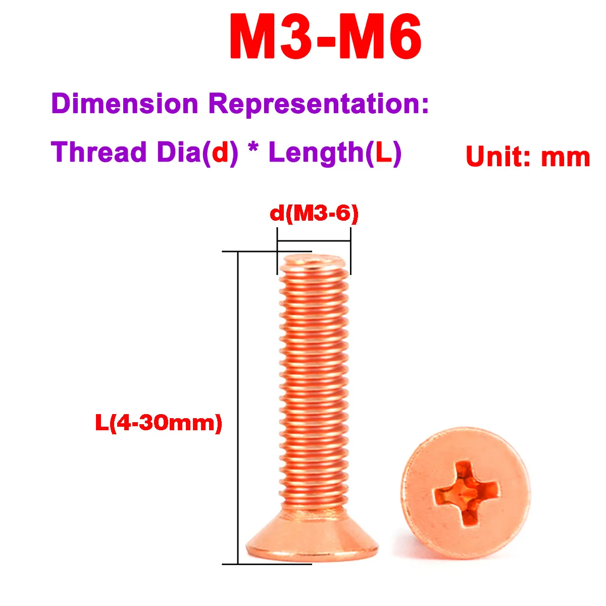 

Красная медная плоская головка крестообразный встраиваемый винт M3M4M5M6