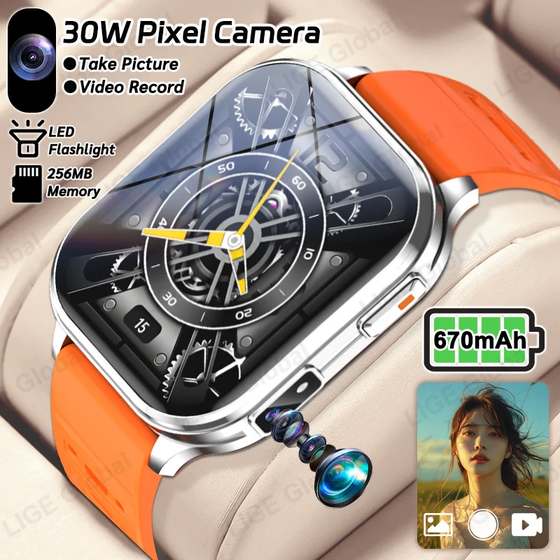 

LIGE New Camera Smart Watch Men Women Take Photos Record Video Health Monitor Sport Fitness 670mAh 2.01" BT Call Smartwatch 2026