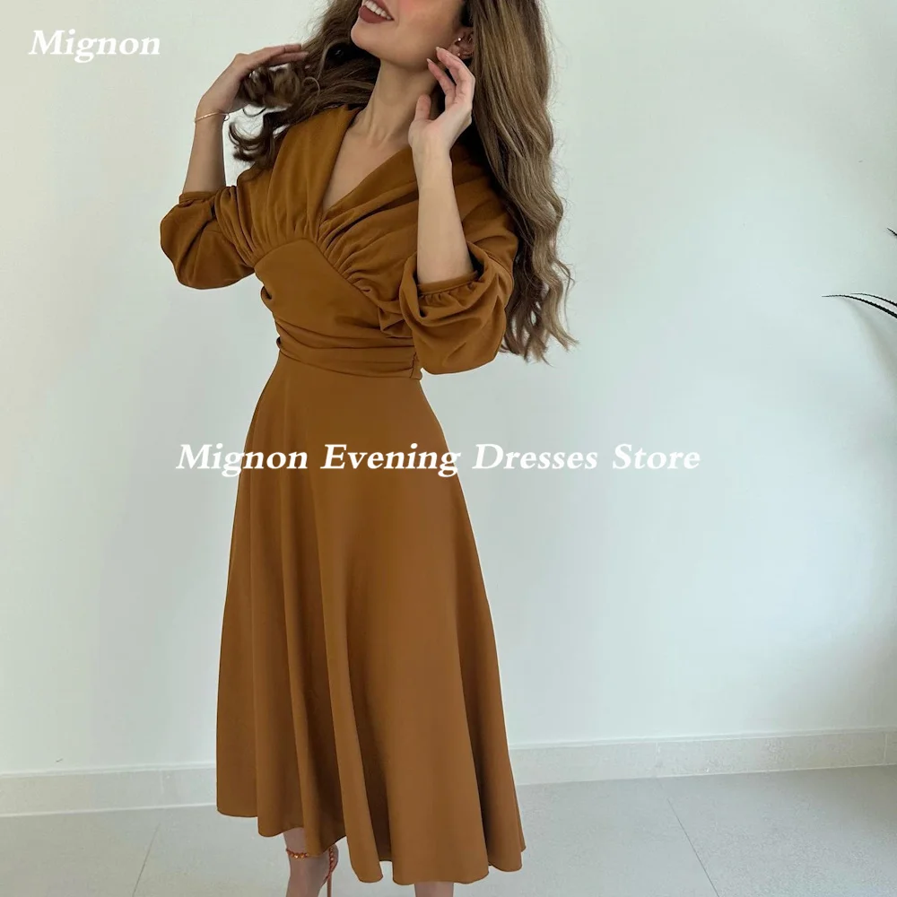 Mignon Satin A-line V-neck Ruffle Formal Prom Gown Ankle Length luxury Evening Formal Elegant Party Dress for Women 2023