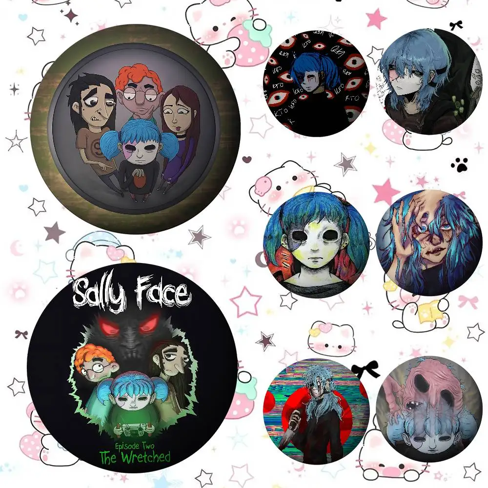 S-Sally F-Face Abzeichen, Anstecknadeln, runde Brosche aus Weißblech für Umhängetaschen-Accessoires, Souvenir-Geschenke