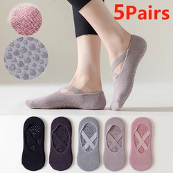 3/5 Pairs Bandage Yoga Socks Women's Cotton Solid Non-slip No-Show Pilates Socks Invisible Sport Gym Floor Grip Towel Socks