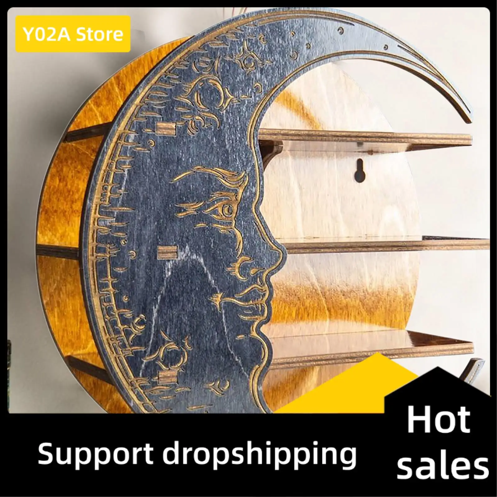 

Y02A Wall Mounted Crystal Display Essential Oil Shelf Crescent Moon Shelf Wooden Moon Holder Wall Decor For Bedroom