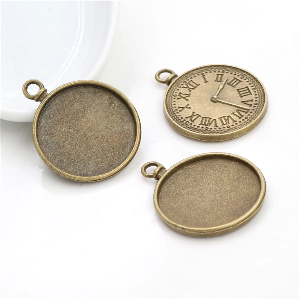 Nowa moda 5 sztuk 25mm wewnętrzna rozmiar antyczne srebro pozłacane brąz zegar Cabochon baza ustawienie Charms wisiorek — zdjęcie 3