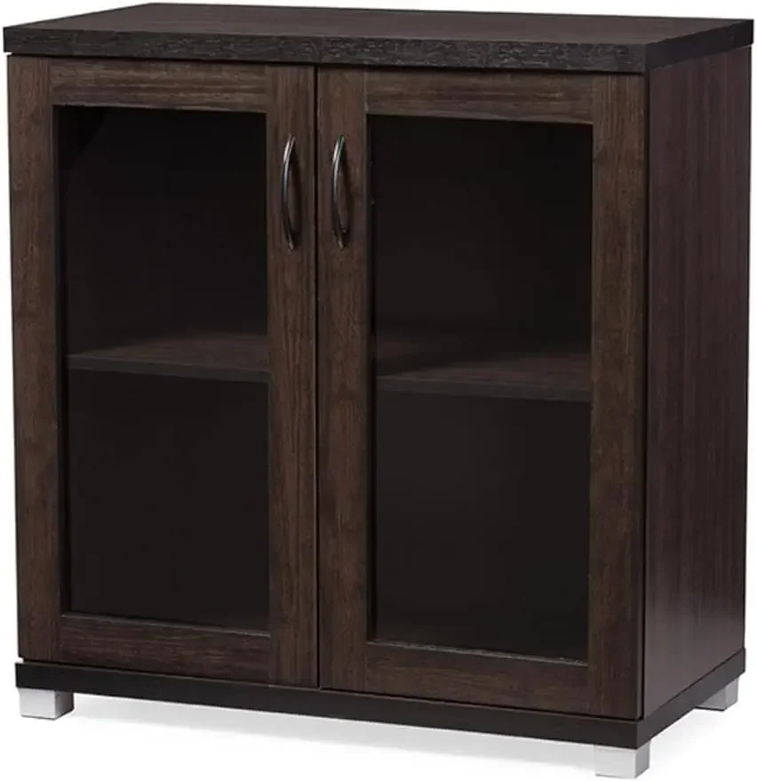 Wholesale Interiors Zentra Sideboard Storage Cabinet with Glass Doors, Dark Brown