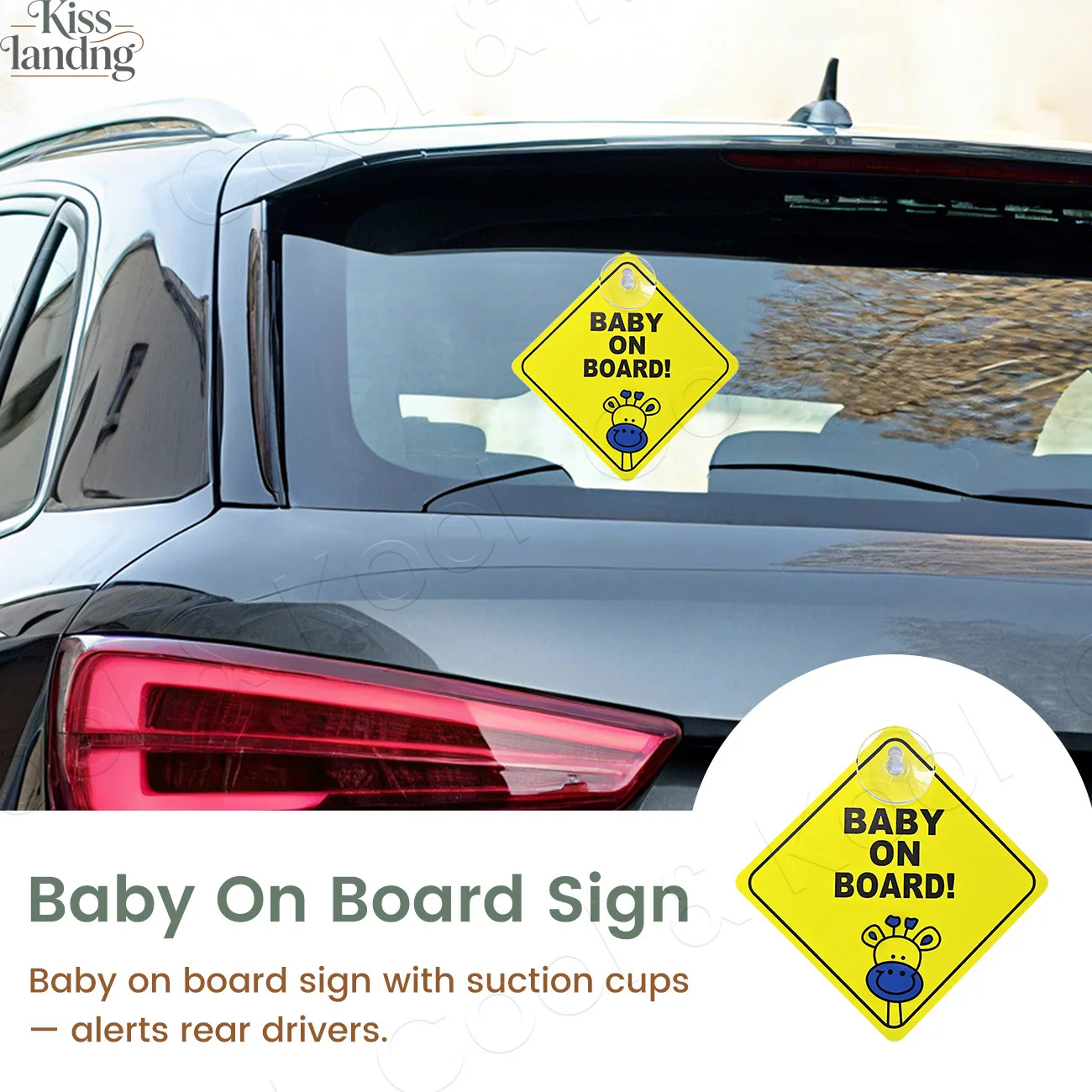 Guard Your Little Passenger, Easy-Attach Baby on Board Warning Decal with Strong Suction Cup for Car Windows
