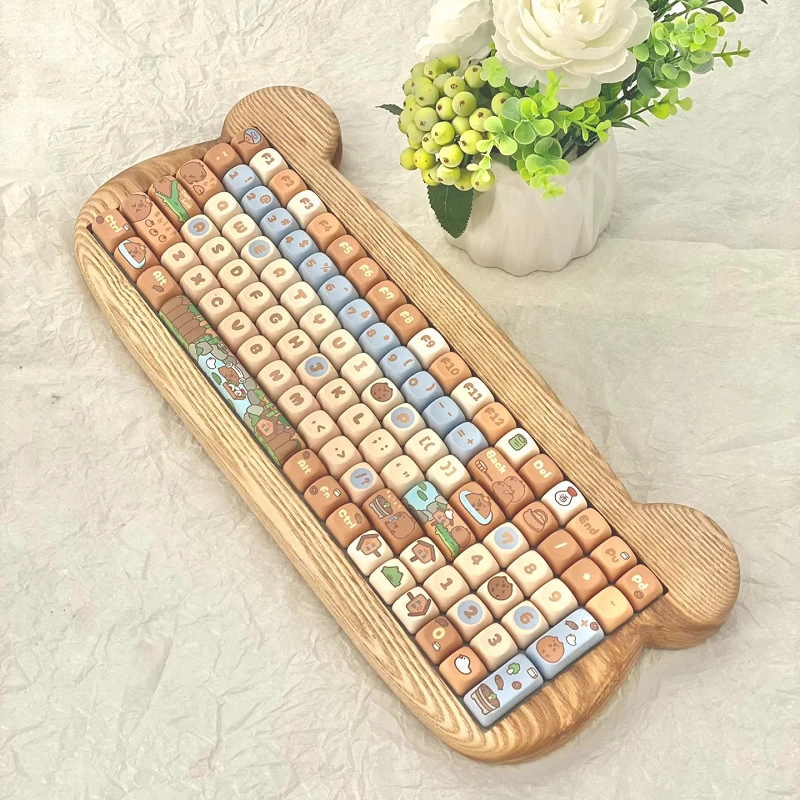 Wooden Keyboard Kit Wireless 68 100 Keys Cat Black Walnut Cherry Wood RGB Tri Mode Hot Swap Custom Gaming Mechanical Keyboard