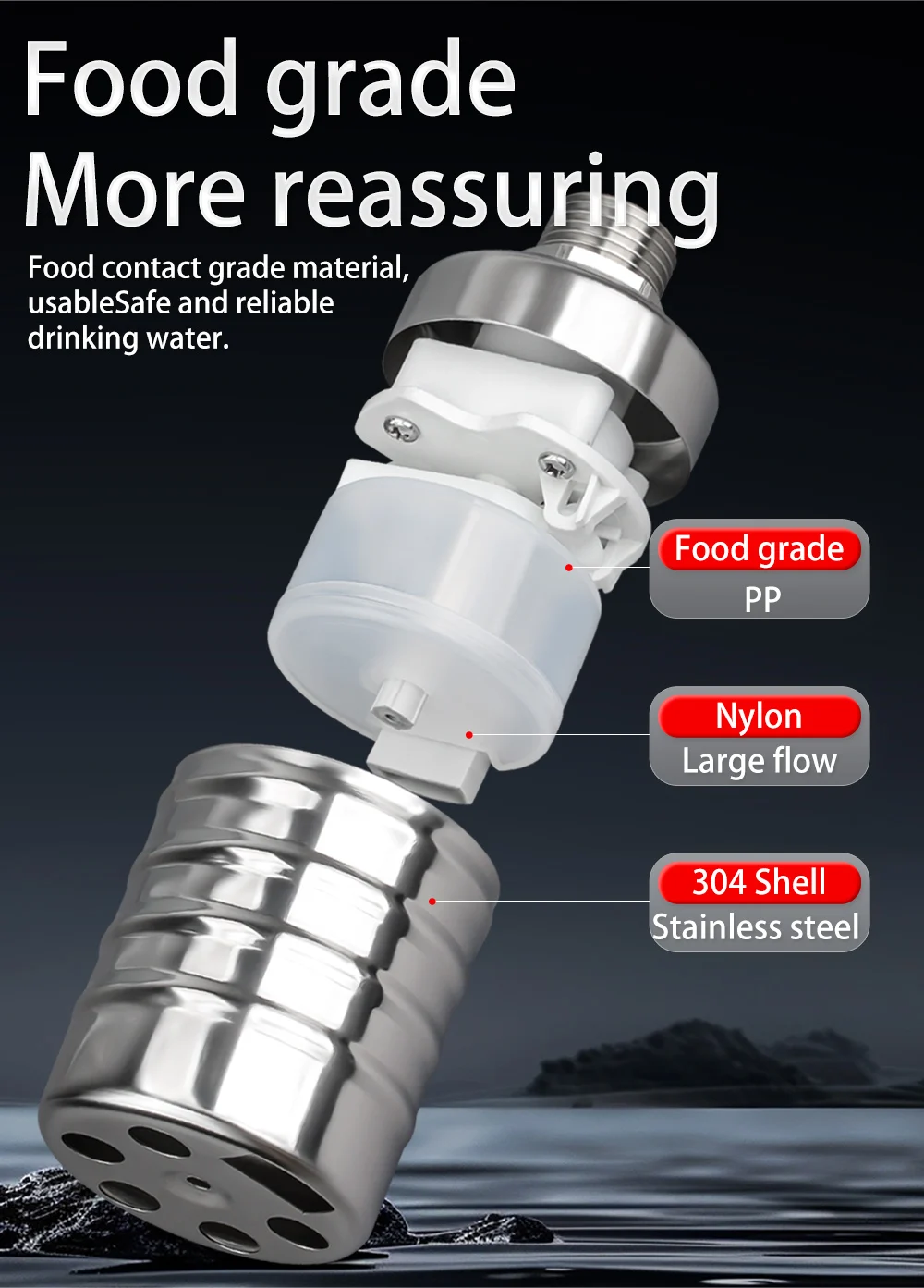 Automatisches Wasserstandsregelventil aus Edelstahl 304, 1/2 Zoll, 3/4 Zoll, 1 Zoll, großer Durchfluss, Schwimmerkugelhahn, Turm-Pool-Schalter, Lebensmittelqualität – Detail 6