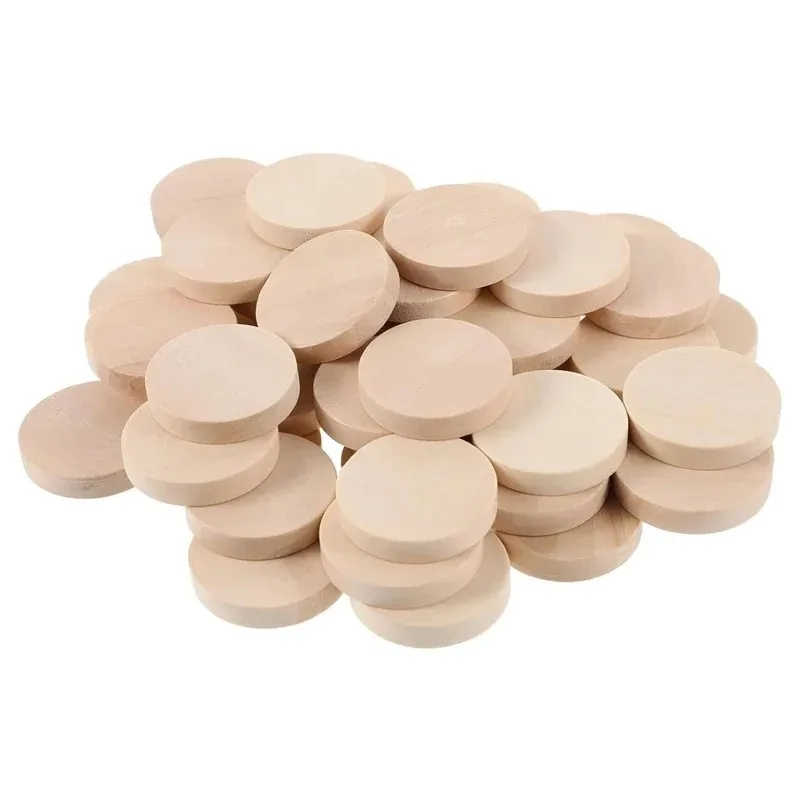100pcs 1.5cm-5cm Round Wood Coins Wood Cutout Circles Chips Natural Wooden Coins Blank Tokens Wood Discs for Arts DIY Projects