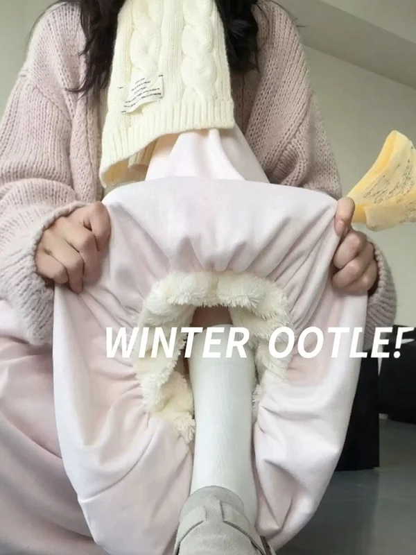 Pink Fce Lined Lotus Le Pants Women's Autumn Winter Thi Wide Leg Lantern Pants eepskin Warm Cold Resistant Cotton Tr...