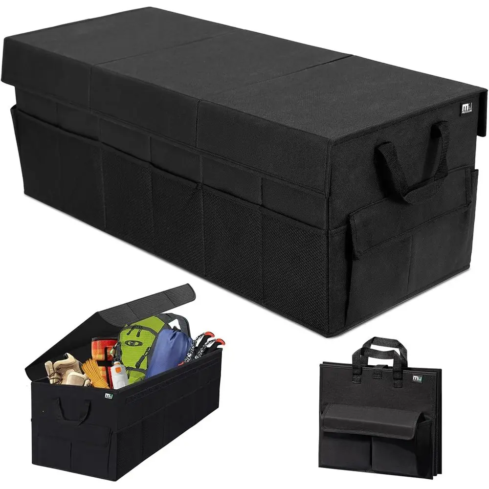 

Органайзер для багажника с крышкой, большой автомобильный органайзер на 72 л, 12 карманов, нескользящее дно, складной, 3 отделения, для хранения в автомобиле