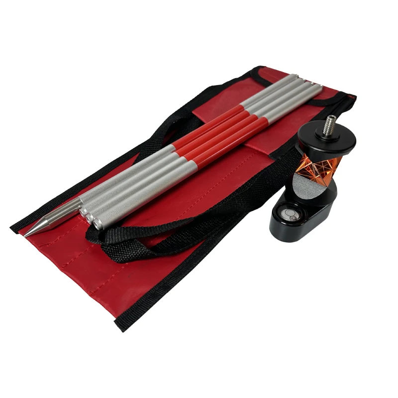 New Mini 360 Degree Prism for Leica Total Station Replace GRZ101 Mini Prism Survey + 4 Poles with Soft Bag + A Bubble