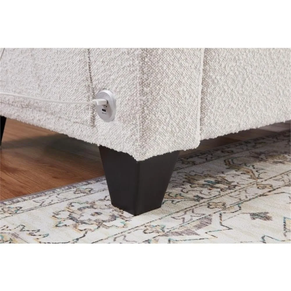 أريكة بمقعدين باللون البيج على الطراز الانتقالي مع منفذ شحن USB وجيوب جانبية، بعرض 57 بوصة، وظيفي وأنيق للأولاد