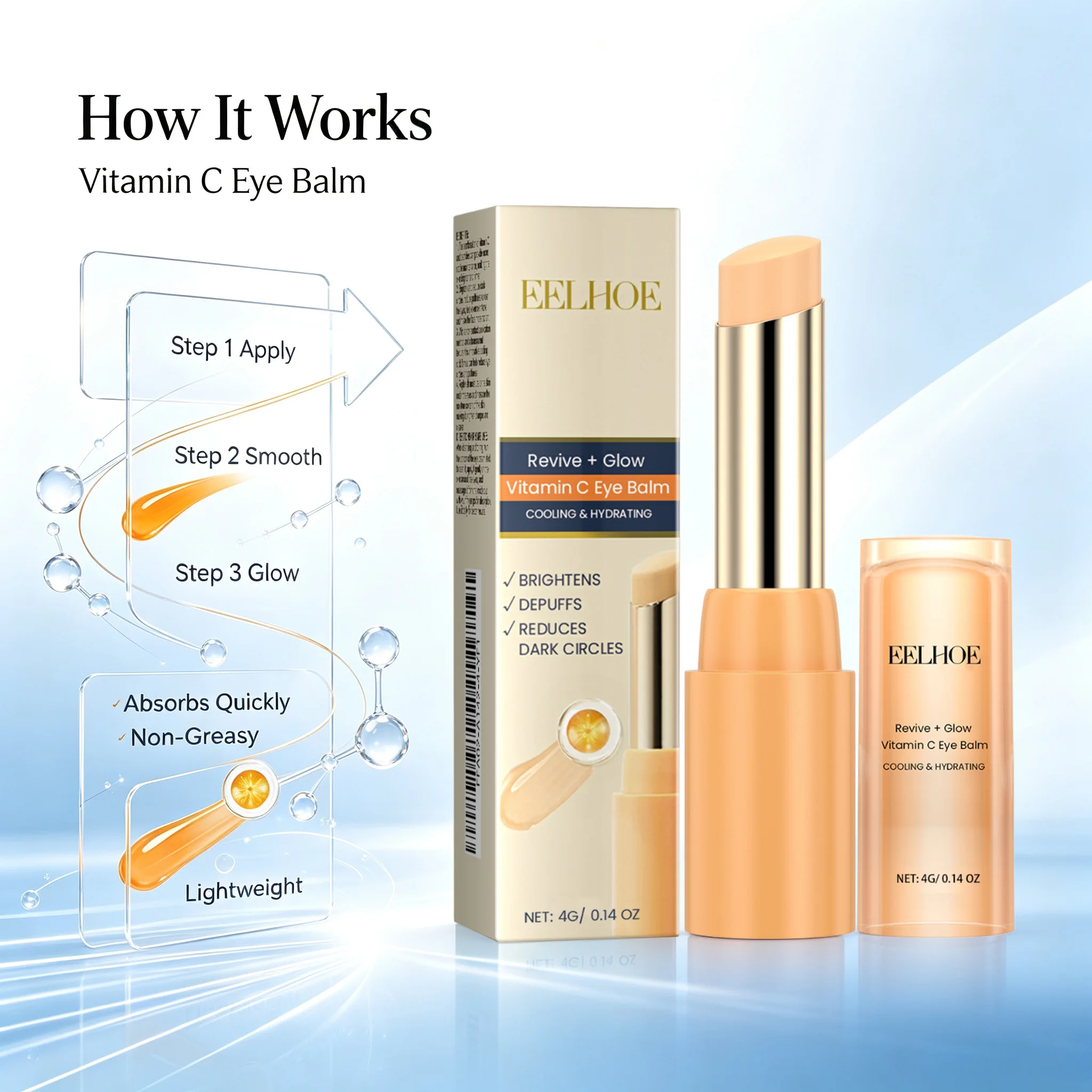 Vitamin C Eye Balm Stick Brightening Under Eye Cream for Dark Circles Puffiness Cooling Hydrating Anti Aging Eye Care Balm