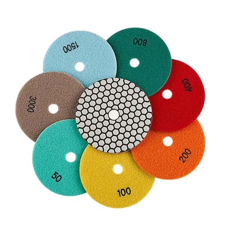 7pcs/set 5 Inch 125mm Dry Polishing Pads Set Sharp Flexible Diamond Polishing Pad Discs Granite Marble Quartz Stone Polish Tools