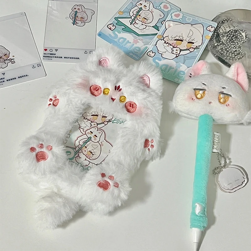Симпатичный мультяшный плюшевый Лисий держатель для фотокарт для женщин и девочек кавайный студенческий пушистый держатель для фотокарт для удостоверения личности брелок для Idol фотоальбом