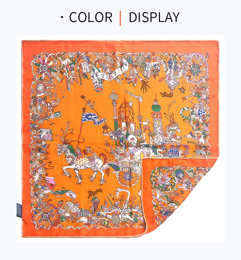 

Vintage Aesthetic Silk Wool Square Scarf 65*65cm Warm Orange Printed Neck Wrap For Women
