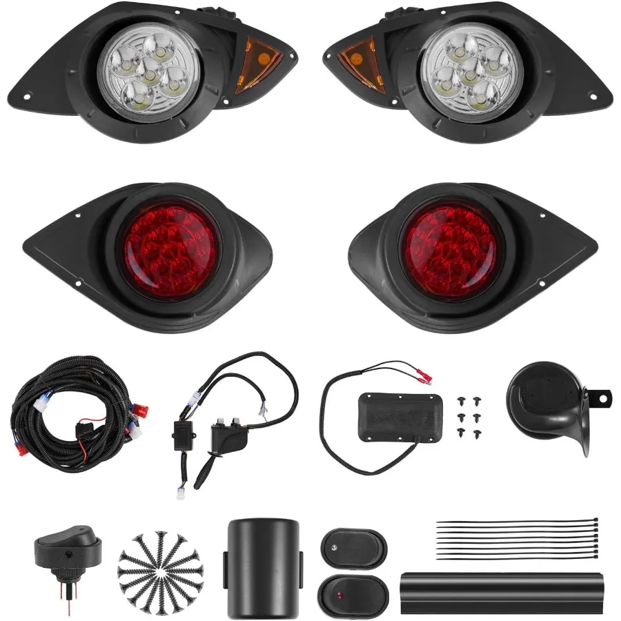 

12 Volt Street Legal LED Headlight and Taillight Kit with Wiring Harness Turn Signals Hazard Light Switch Horn Brake Pad Zip Ti