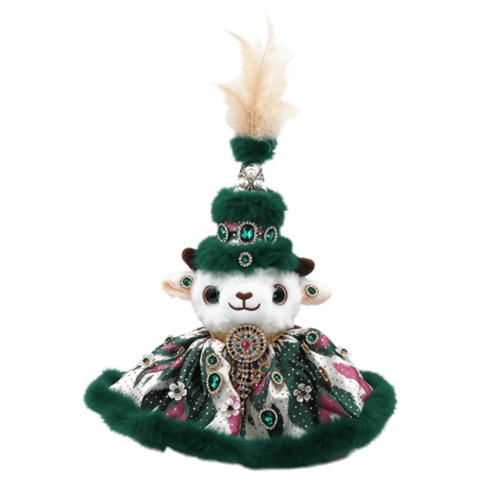Soft Stuffed Animal Sheep Figurines PP Cotton Beaded Embroidered Hat Lamb Plush New Year Kawaii Bag Hanger Pendant