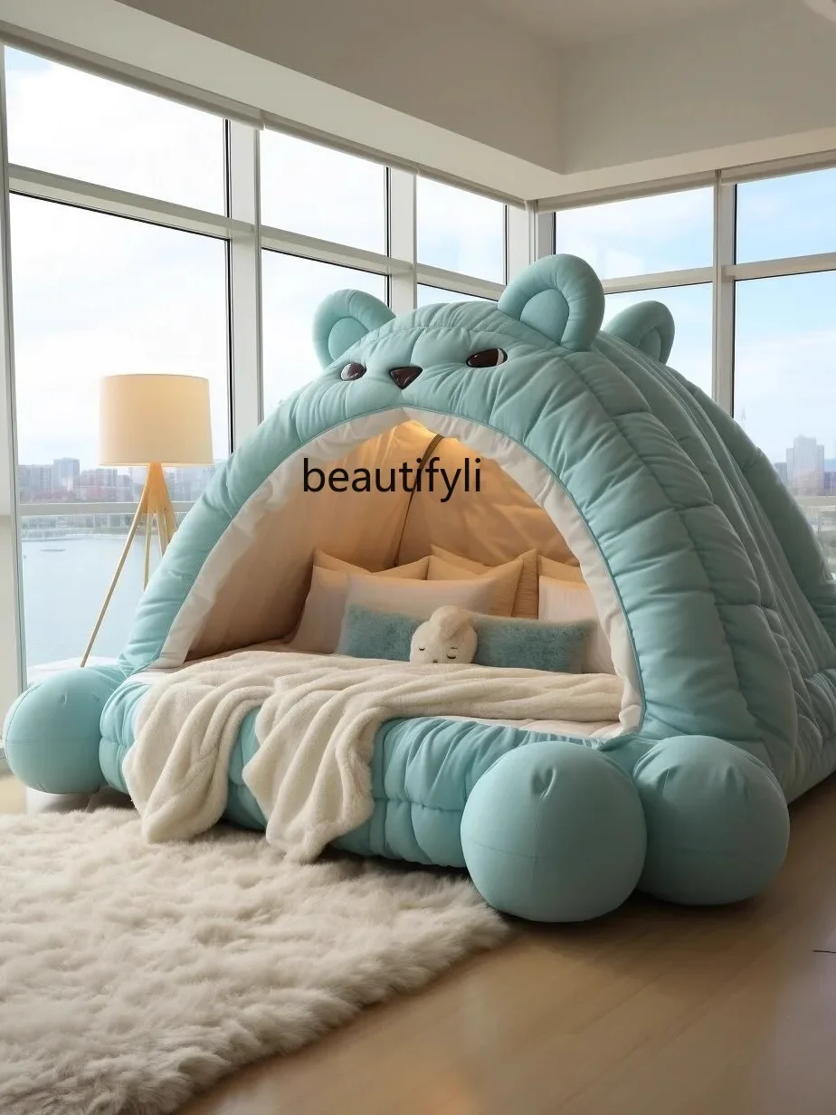 Cream Style Surrounded Cartoon Fabric Bed Creative Shape Girl round Bed