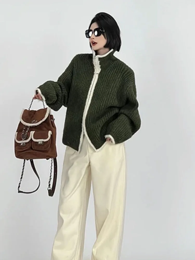 Japanese Streetwear Cardigan Turtleneck Basic Sweater Autumn Winter Long Sleeve Solid Design Knitted Pullover Soft Fashion Y2k