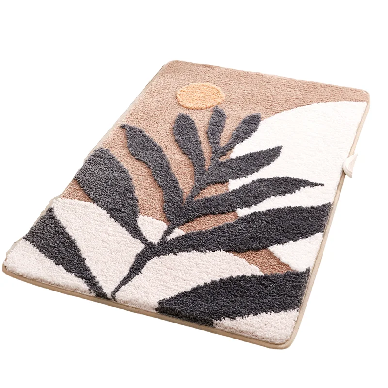Leaves Flocking Bath Mat Non-Slip Absorbent Microfiber Rug Super Soft Entrance Door Bathroom Carpet Christmas Gift Floor Mats