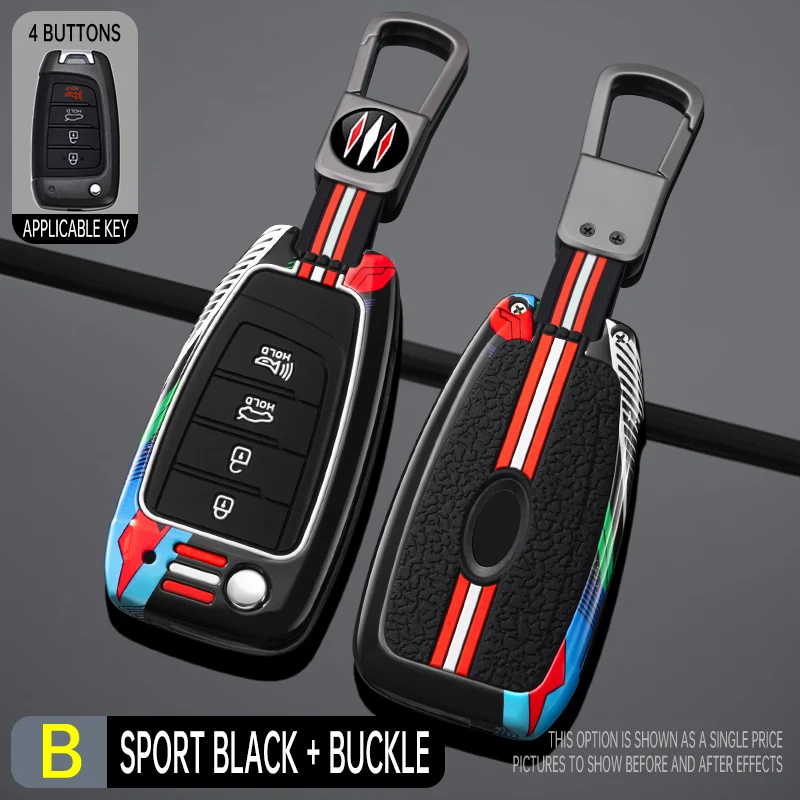 Racing Style Car Key Case Fob Cover for Hyundai Accent Elantra Kona Santa Fe Veloster Solaris Verna 2018-2020-2022 for Tucson