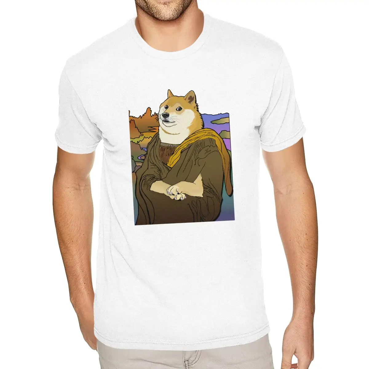 

Short Sleeve O-Neck Pre-Cotton Funny Mona Lisa Japanese Smiling Doge TeeShirts Science Gentlemen' S TShirts
