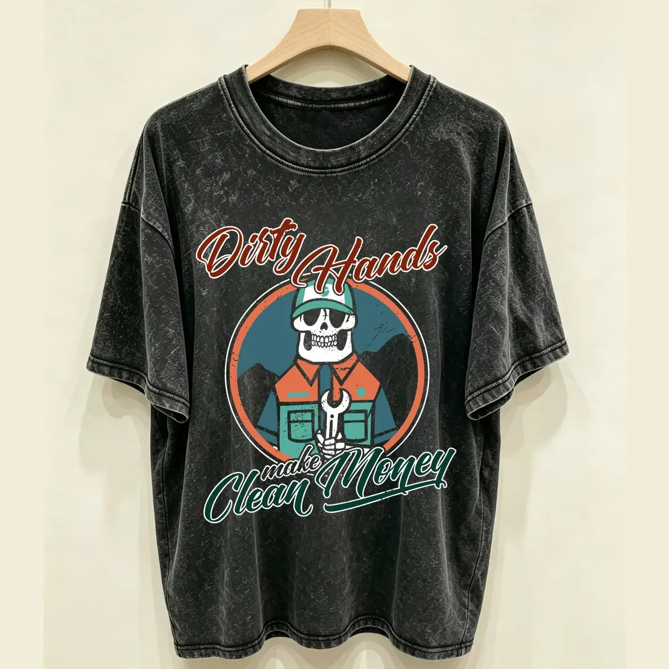 washed T Shirt New Limited Motivation Dirty Hands Make Cleans Money vintage Washed designer clothes Comfortable fashion