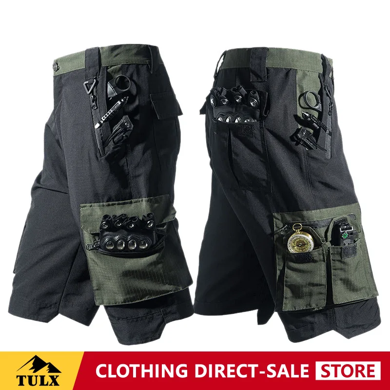 Summer Tactical Five Quarter Pants Men Multi Pocket Quick Drying Wear-resistant Elastic Hiking Overalls Outdoor Training Pants