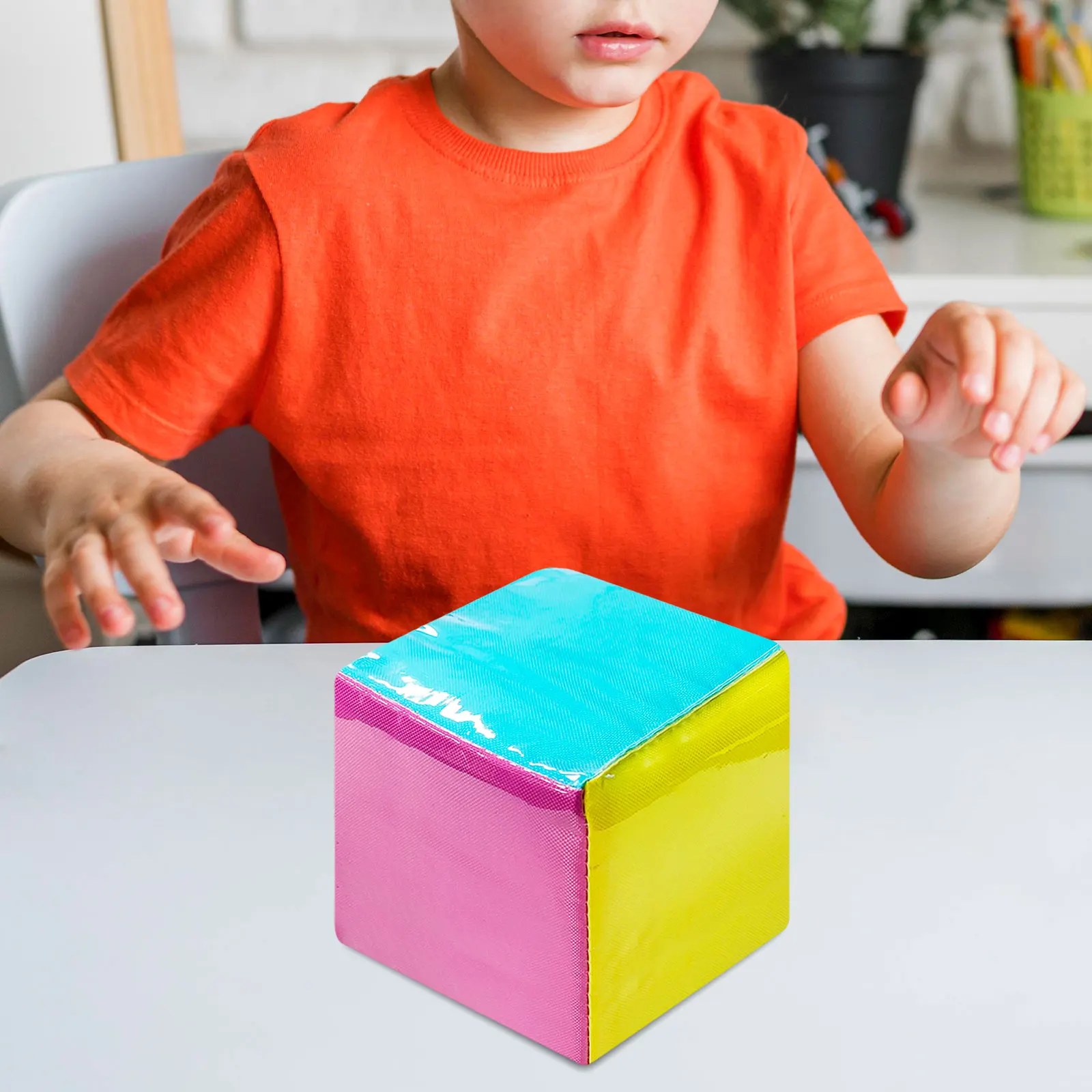 Early Education Learning Cube 3.9 inch Large Dice Plush Cube with Pocket DIY Classroom Foam Dice for for Teaching Blocks Toys