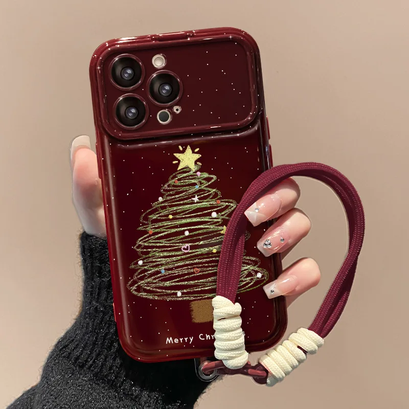 Christmas tree hanging rope suitable for Apple 16PROMAX16 Pro phone case iPhone 15Pro flip mirror 14 anti drop 13/12