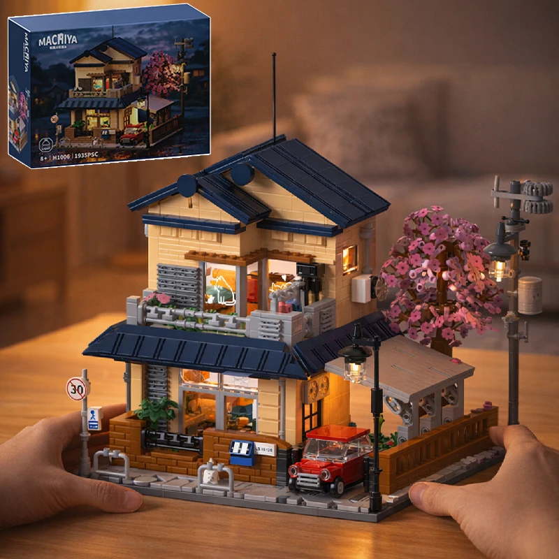 

City Architecture 1935Pcs Japanese Style Villa Cherry Blossom Tree Building Blocks Sakurafall Town Villa MOC Bricks Toy Kid Gift