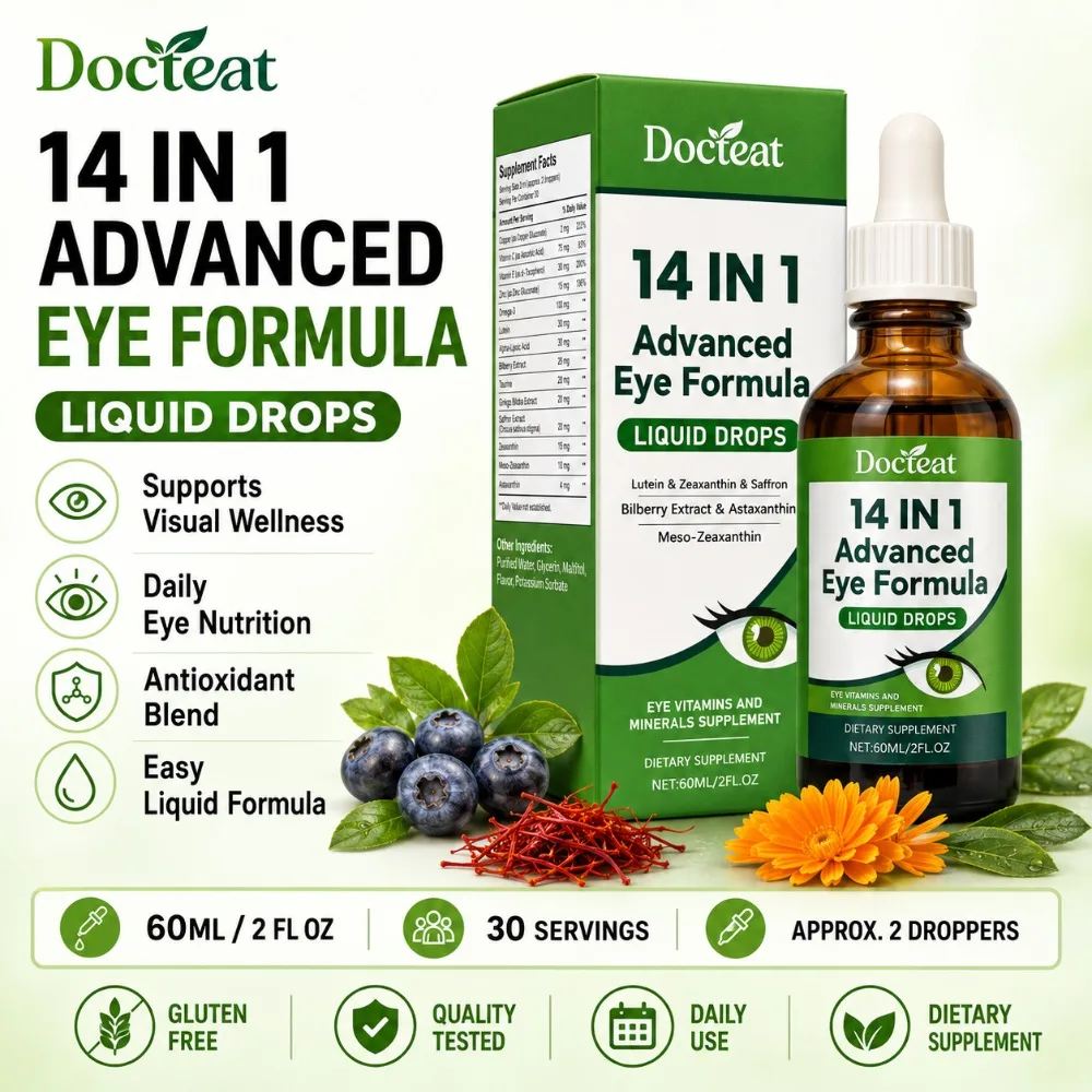 14 in 1 Eye Formula Liquid Drops – Lutein, Zeaxanthin, Saffron, Astaxanthin, Advanced Visual Support, Antioxidant Blend, 60ml
