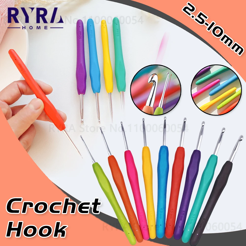 2.5-10.0mm Crochet Hook Aluminum Crochet Needle Soft Handle Sweater Scarf Sewing Needles DIY Crafts Knitting Crocheting Supplies