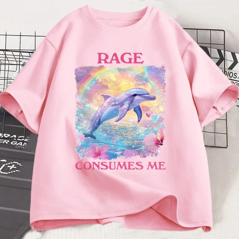 مضحك الغضب يستهلكني تي شيرت قصير الأكمام ميمي تي شيرت غريب سخيف دولفين خمر التي شيرت تتجه النساء مصمم الملابس
